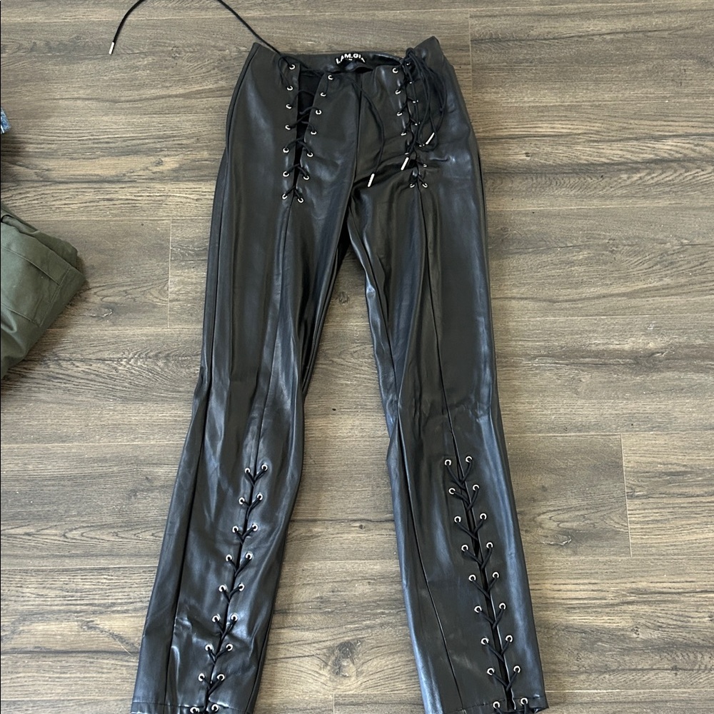 I.AM.GIA Black Lace-Up Straight Leg Pants